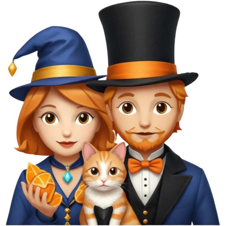  Icon magician couple and their pet cat emoji