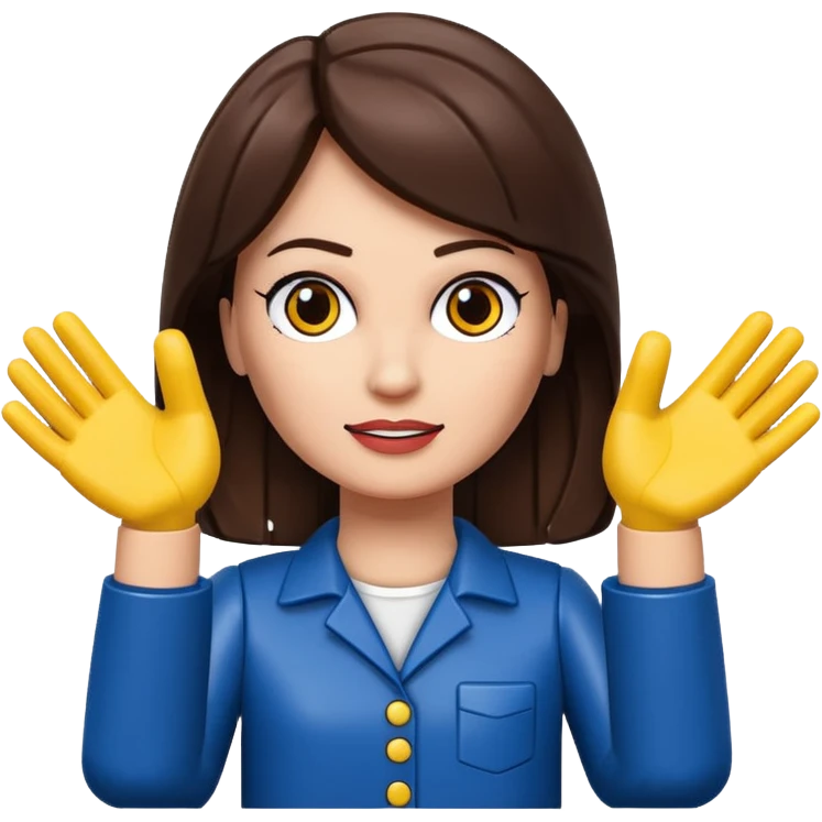 Brunette female with Lego hands facing upwards emoji