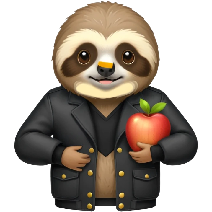 a very technical and business savvy sloth with light gray fur, wearing a black jacket labeled 'The Mill', apple animal emoji style emoji