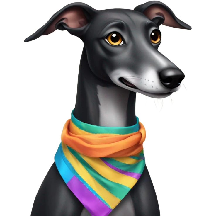 Black greyhound with sash and a number emoji