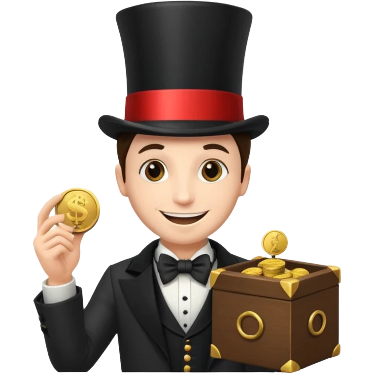 Magician with top hat,Street Performers,background street setup, with coins box. emoji
