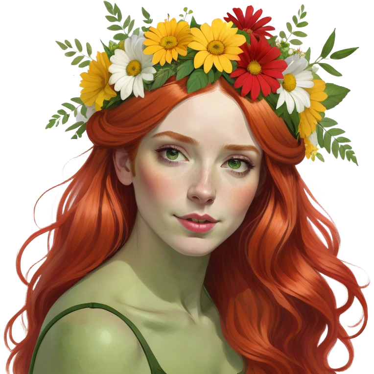 Realistic Long Red haired white woman with flowers in her hair  emoji