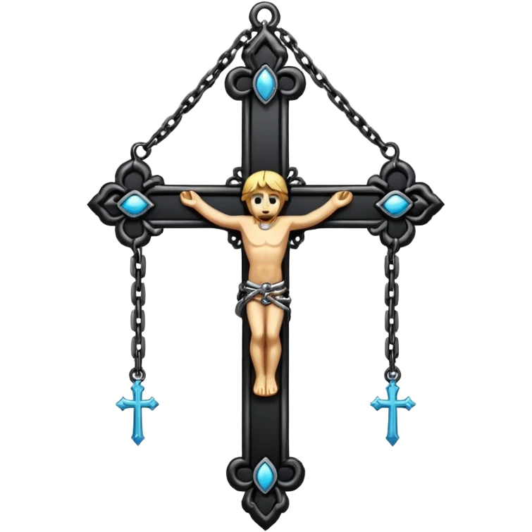 Ein christen kreuz in schwarz ohne Jesus schön verziert mit ketten auf weißem Hintergrund  emoji