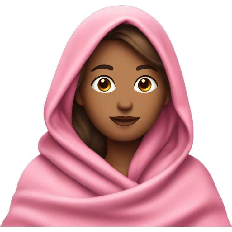 Brunette white woman wrapped in a big pink blanket emoji