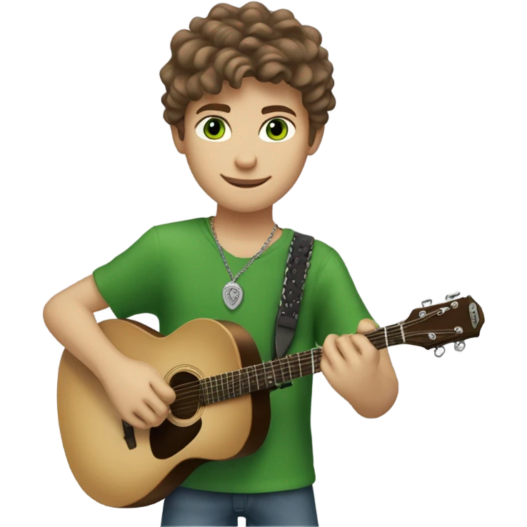 Brown hair Caucasian boy with green eyes and a David Yurman necklace who’s tall and likes music and plays guitar and is Jewish  emoji