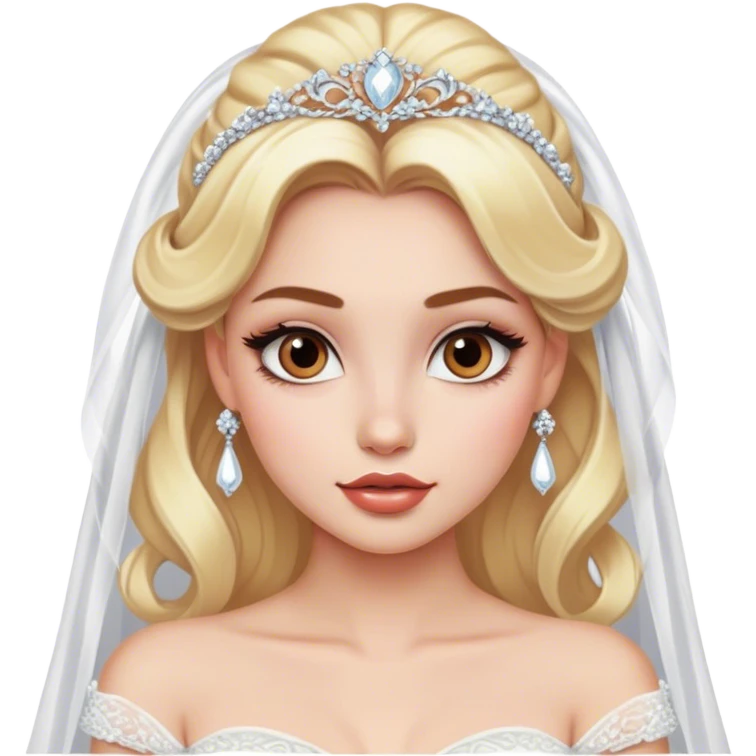 blonde model with brown eyes, luxury makeup, disney bride  emoji