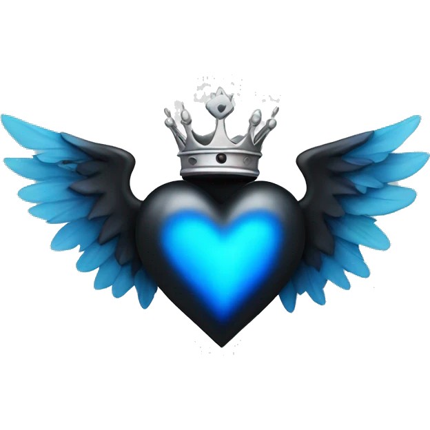 Black heart with wings and blue flames and a silver crown emoji