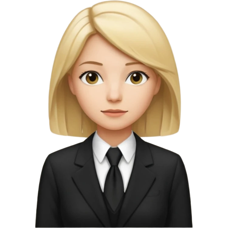 woman lawyer blanche et blonde avec des cheveux mi-long; elle est habillée avec une longue robe noire et une cravate blanche;  emoji