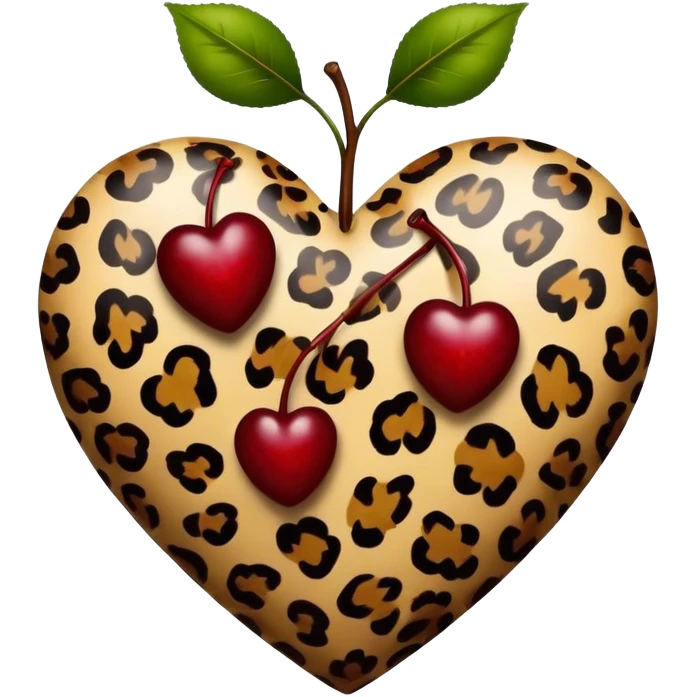 leopard print heart with two dark red cherry without stem  emoji