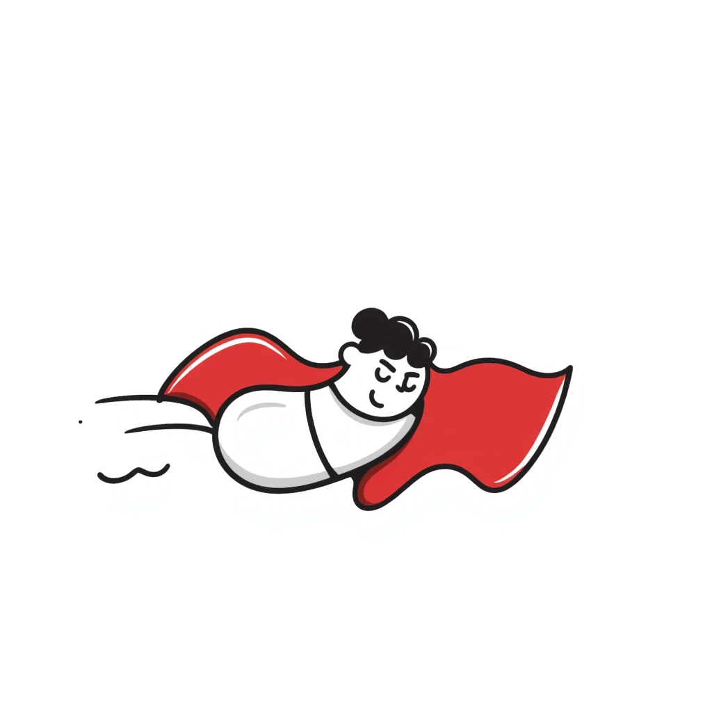 Sketchy medicine pill with cape flying like a superhero emoji