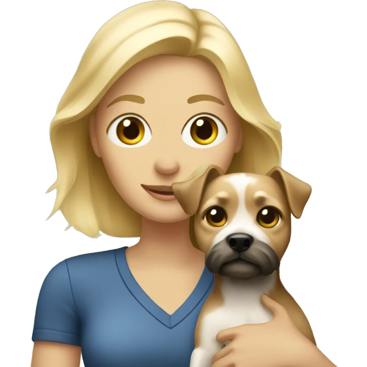 Blonde woman holding a terrier emoji