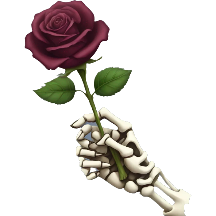 Skeleton hand holding a dark rose emoji
