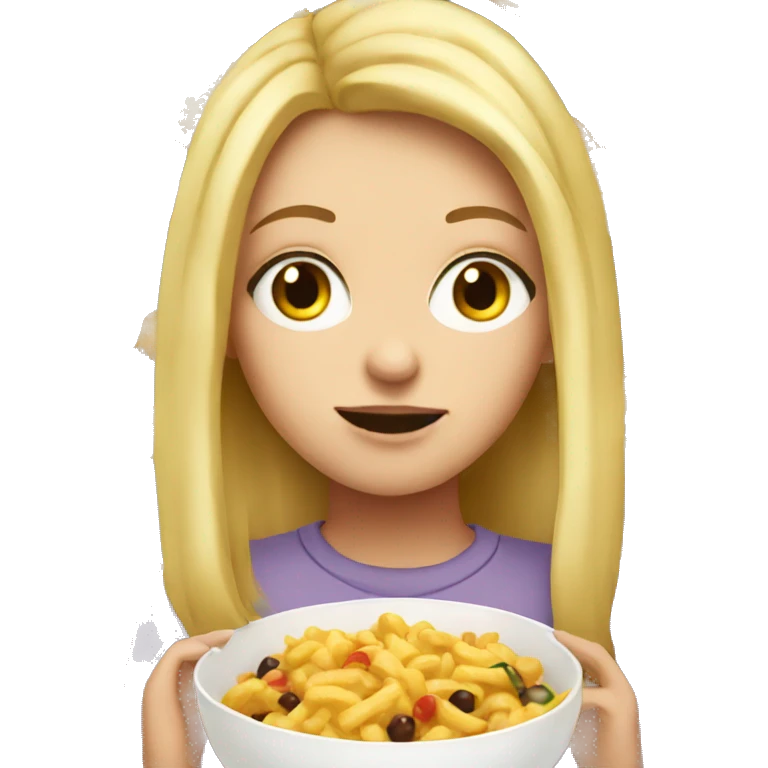 a blonde white girl eating a lot of food emoji