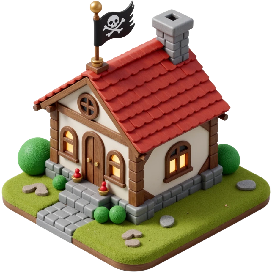 old pirate's house with skull flag emoji