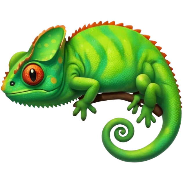 please create an animated color changing emoji that can be used as favicon . the default colour must be green and then its colour must change. the chemeleon should look to the left side. The chemeleon should look happy. The colour of the chemeleon is not changing emoji