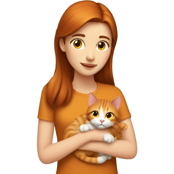 Brunette girl petting a ginger cat emoji