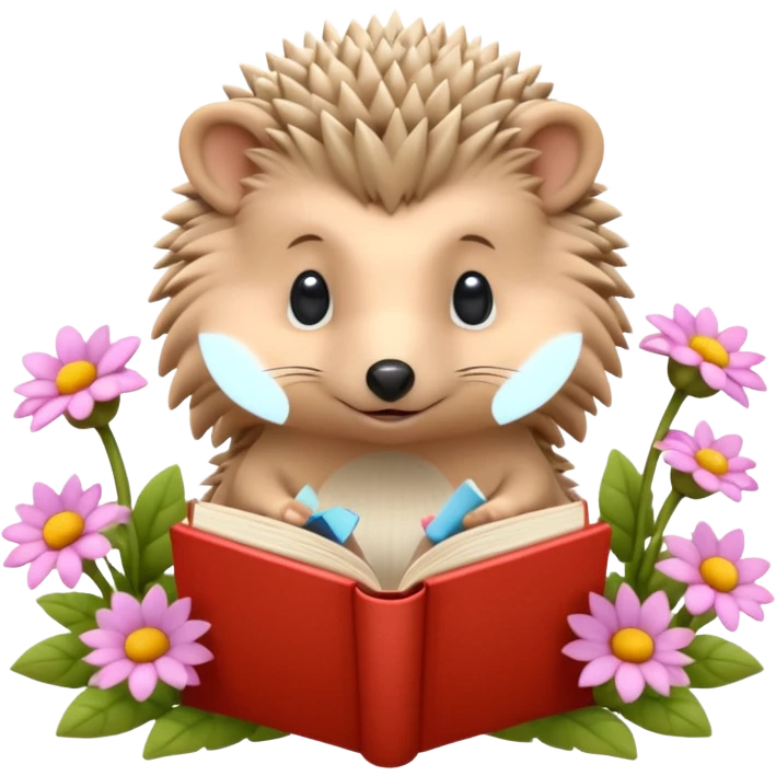 2 Beige Hedgehog reading books + flowers emoji