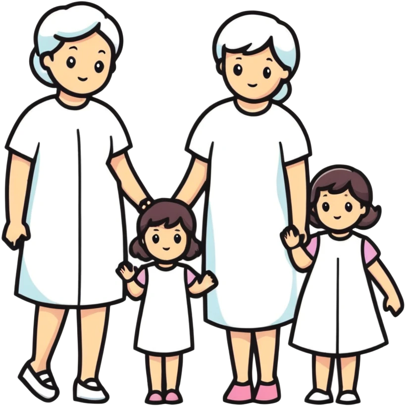 Family with mother, father and three little girls emoji
