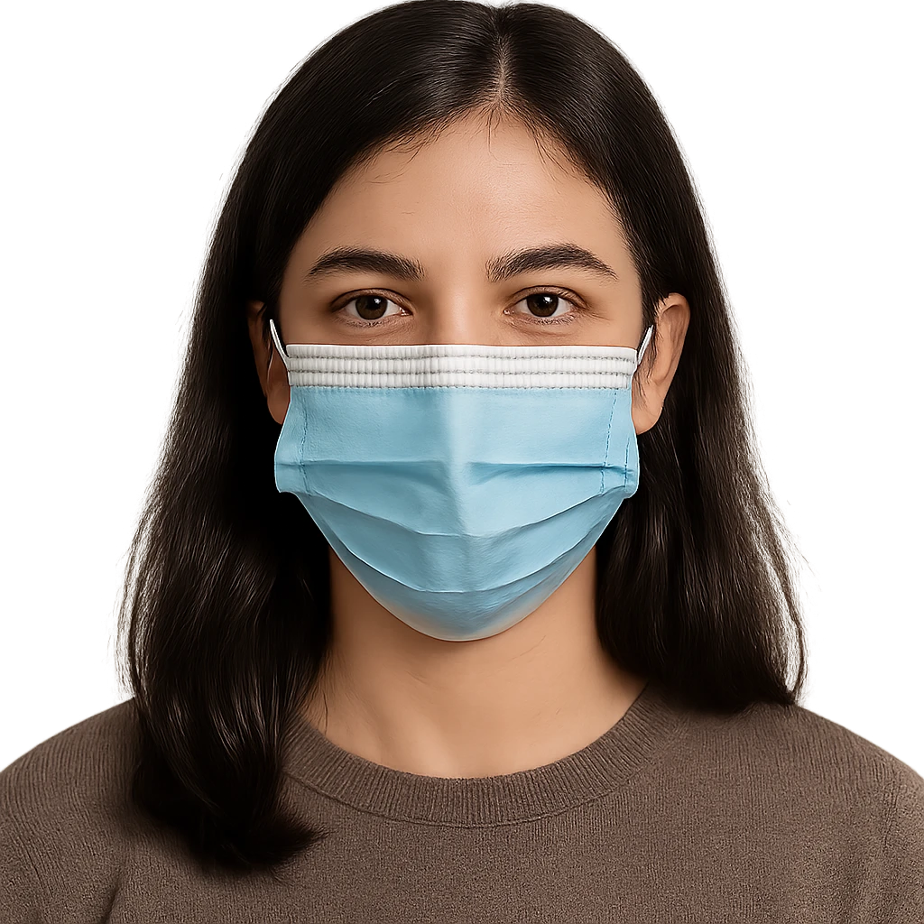 girl with dark hair wearing a covid mask, variation 3 emoji