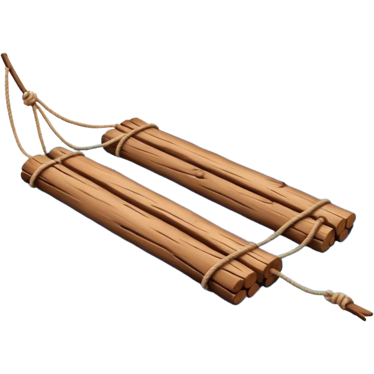 showing a simple wooden raft floating on calm blue water — made of several brown logs tied together with rope — gentle ripples around it — bright, cheerful lighting and soft shadows — minimalist, clean emoji design emoji