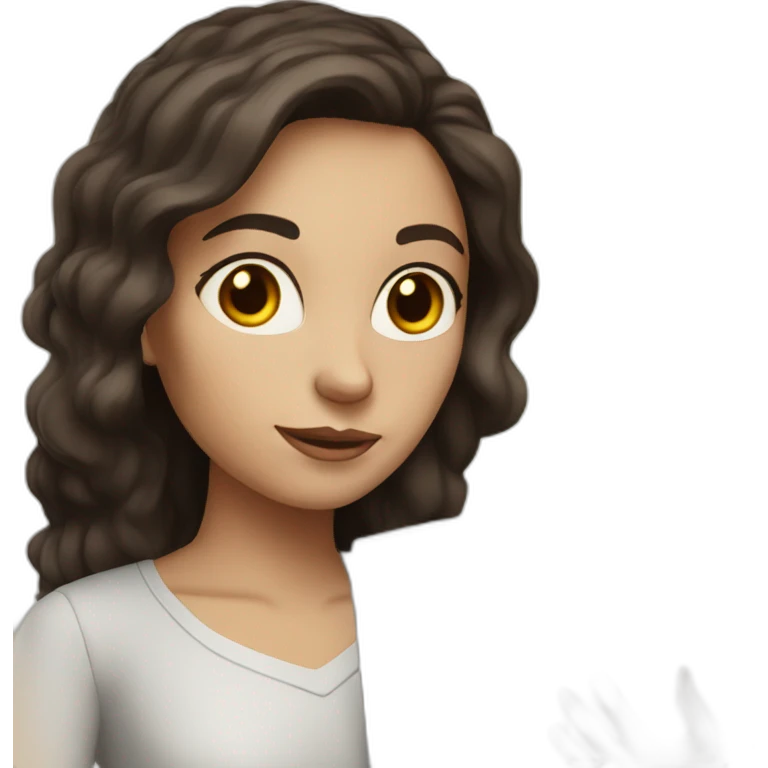 White woman with dark brown hair holding a book emoji