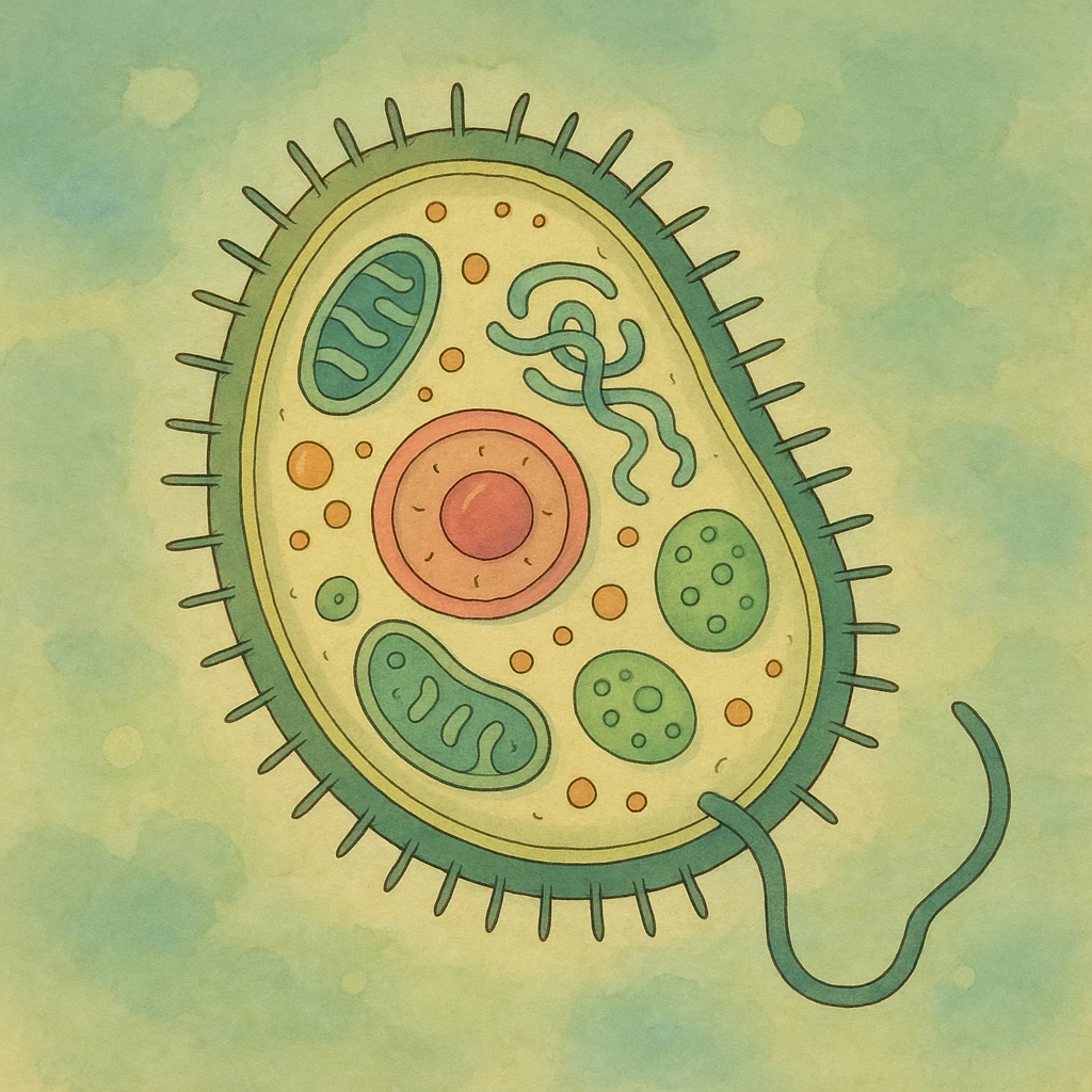 bacteria with cell organelles, soft colors, whimsical, in Ghibli animation style emoji
