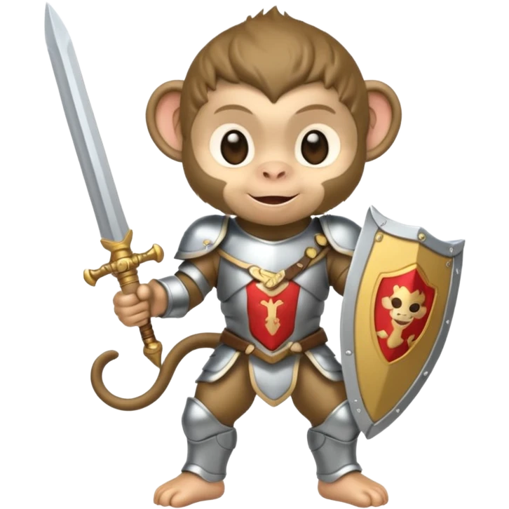 baby monkey in silver armor, full body, smile emoji