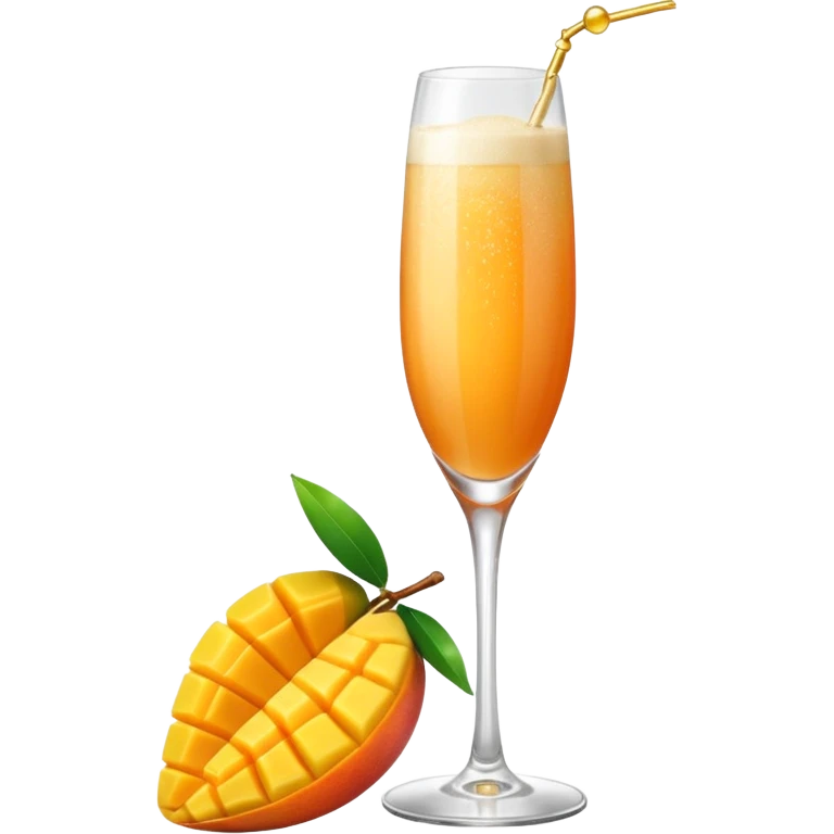 Mango Bellini in einem Sektglas mit viel sprudel emoji