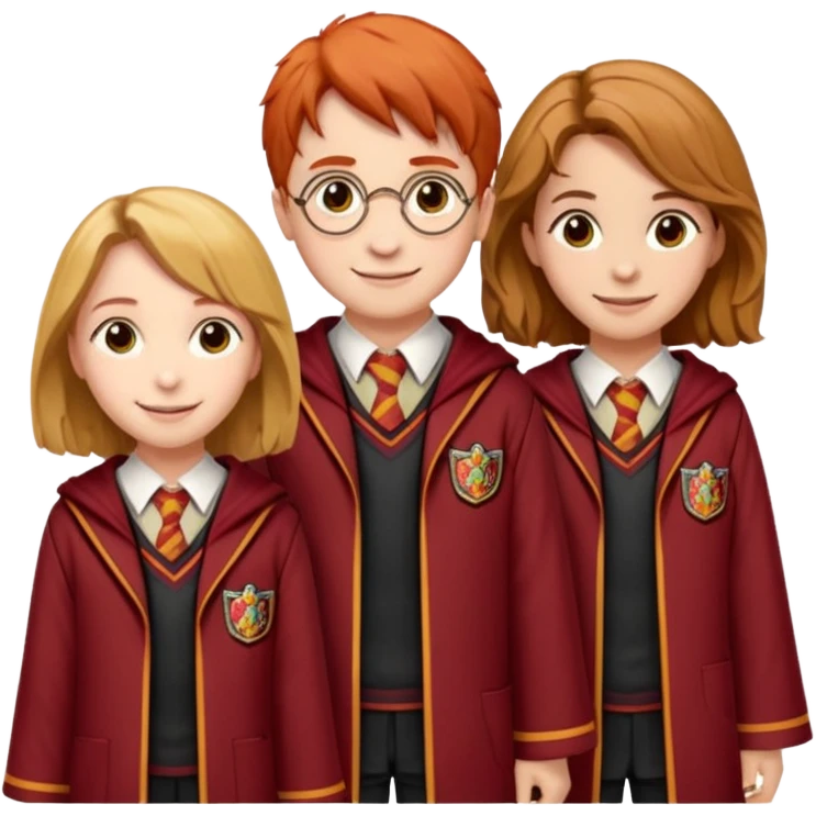 harry potter, ronald weasley and hermione granger in gryfinndor uniform emoji
