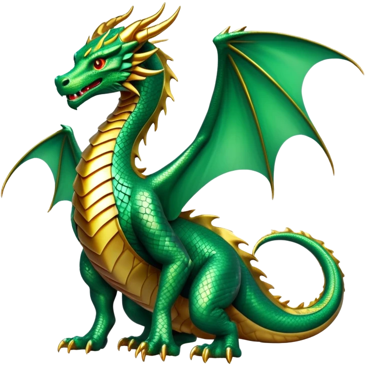 cinematic-noble-dragon-full body-emoji,-poised-and-majestic,-with-a-sinuous,-elongated-build-and-shimmering,-scale-covered-skin-in-hues-of-emerald-and-gold,-piercing,-fiery-eyes,-simplified-yet-sharp-and-sophisticated-features,-highly-detailed, zoomed out showing the serpentine body emoji
