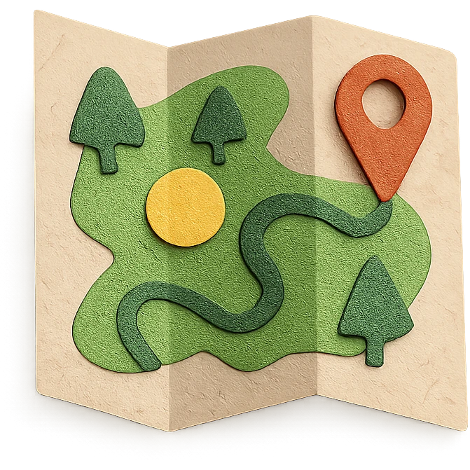 mapa del parque, papel craft style emoji