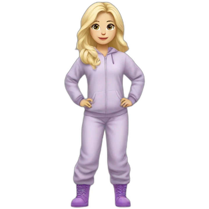 Bebe fille blonde en pijama gris et des bottes mauve  emoji