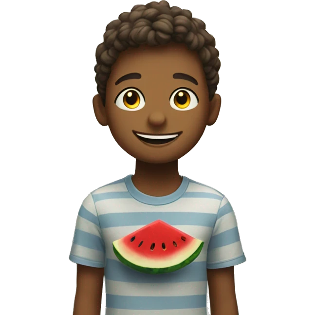 smiling boy indoors with blinds add watermelons in the background  emoji