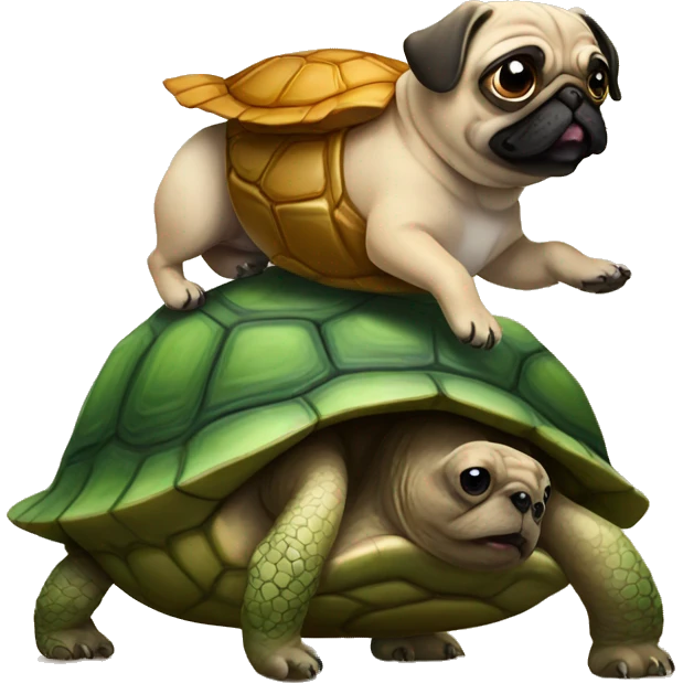 Pug riding a turtle emoji