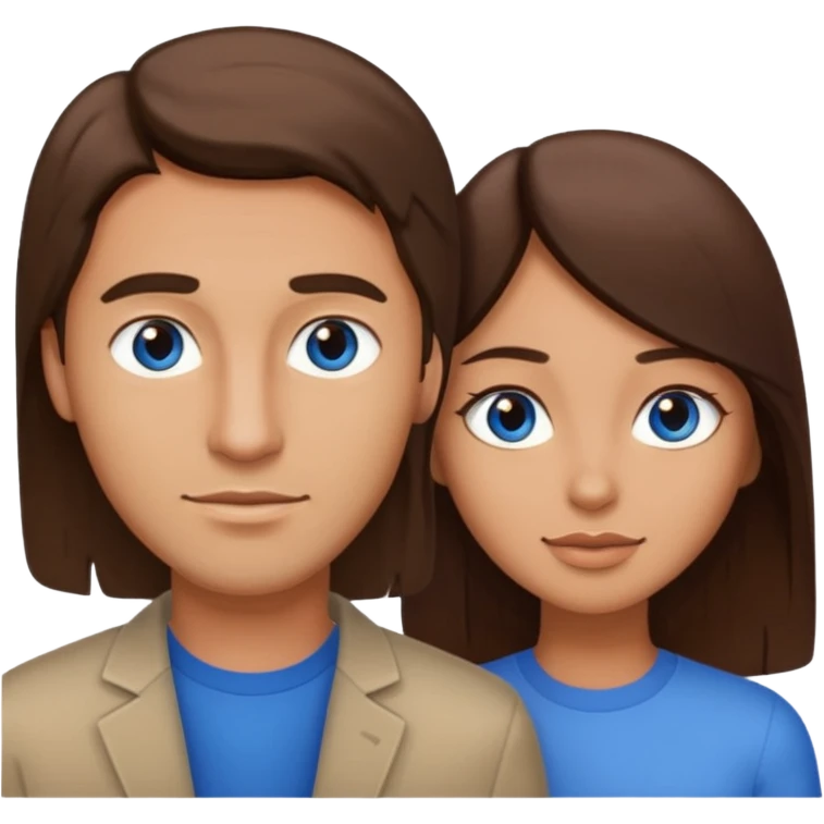 couple homme cheveux raide châtains et yeux bleu et femme cheveux raide chatains et yeux marron emoji