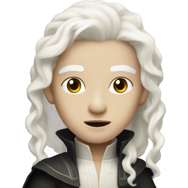 a dungeons and dragons changeling with bone-white skin and white medium length hair and black eyes and no mouth emoji