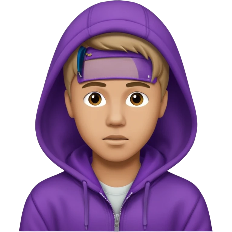 justin bieber, wear purple hoodie emoji