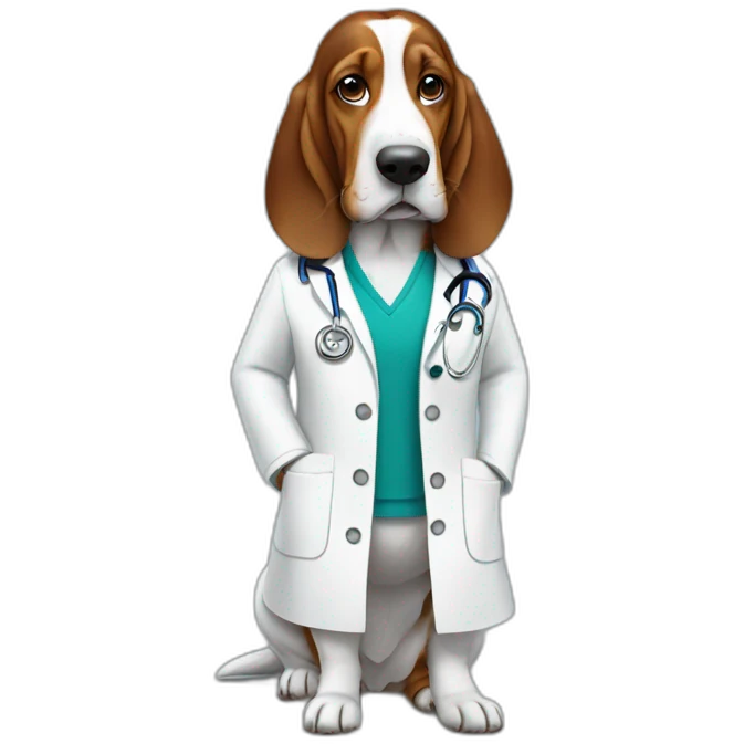 female Basset-Hound using a doctor coat emoji