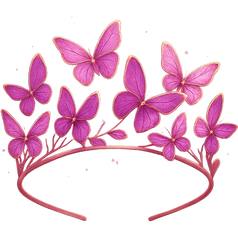 Edit the butterfly crown to be rose gold with pink and purple butterflies and a magical pink glow. Keep the background transparent. emoji