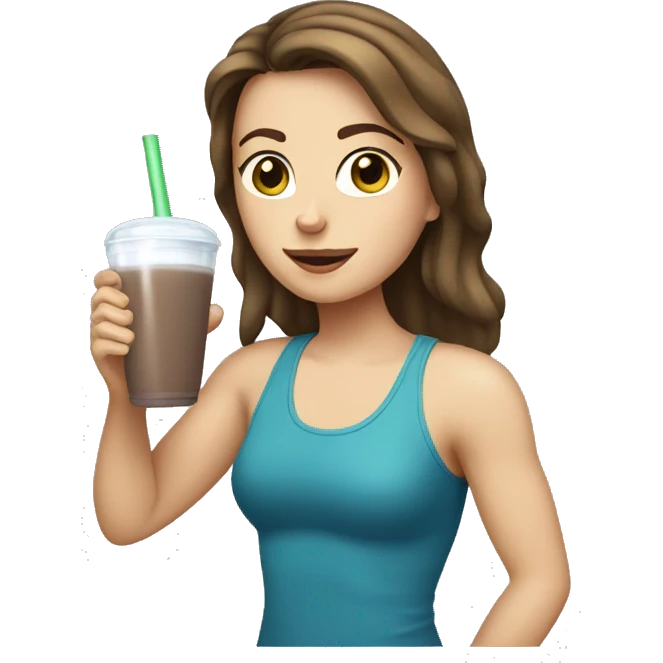 Brown haired white girl drinking protein shake  emoji