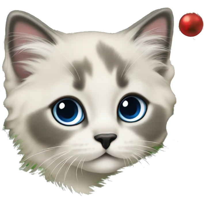 Blue colorpoint ragdoll kitten with dark nose climbing a Christmas tree emoji