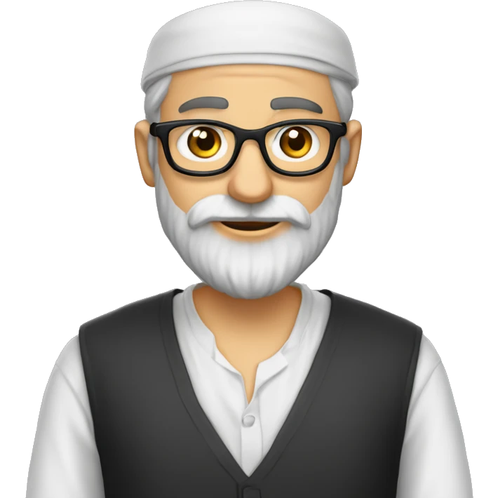 rav juif sans chapeau, avec une barbe noir courte, lunettes avec une kippa, une chemise blanche emoji