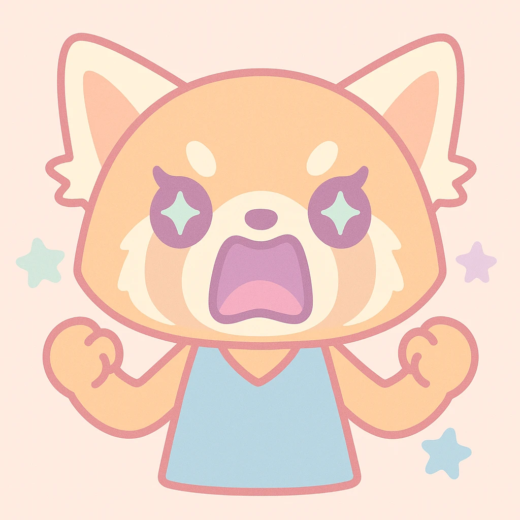 Aggretsuko red panda, angry face, heavy metal style, screaming emoji