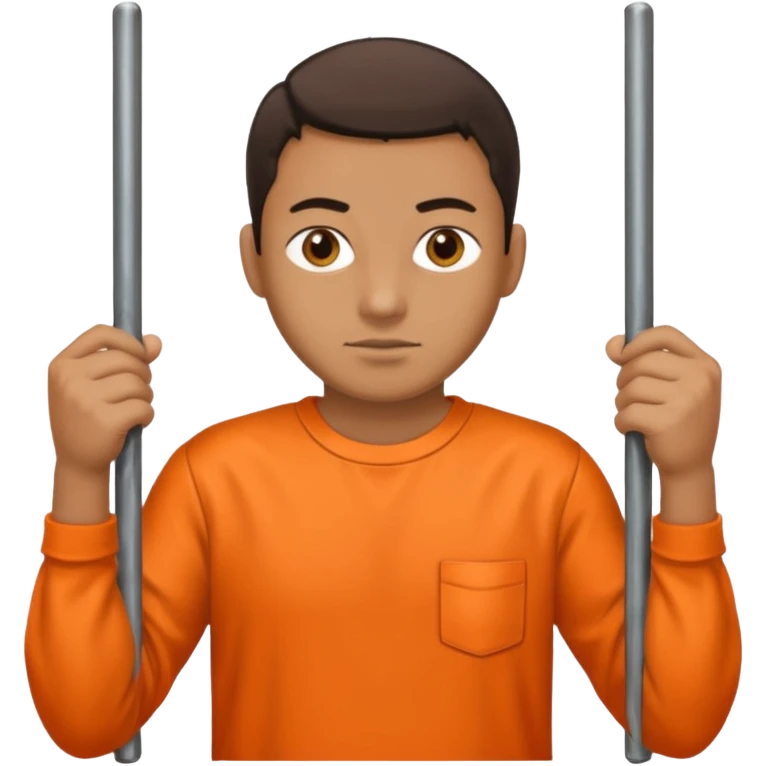 prisoner with orange shirt, metal bars in front of him and he holds the bars emoji