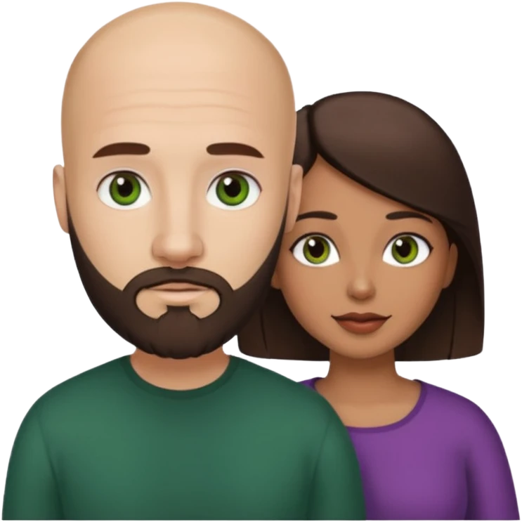 Man beard bald white dark green eyes woman medium hair brown brown eyes latina  emoji