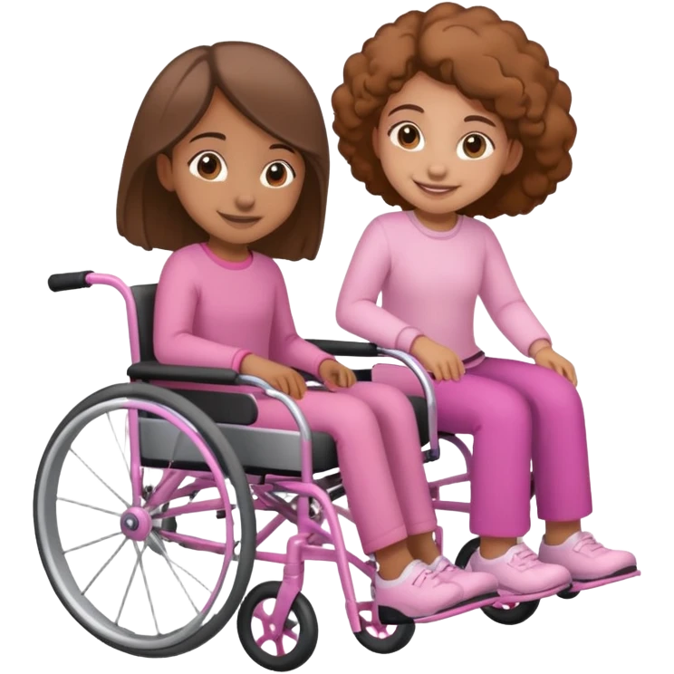 One light brown sister pushing her brown sister in a pink wheelchair emoji