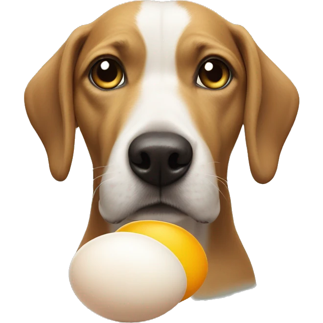 dog with one egg not broken and one egg broken in top of the head emoji