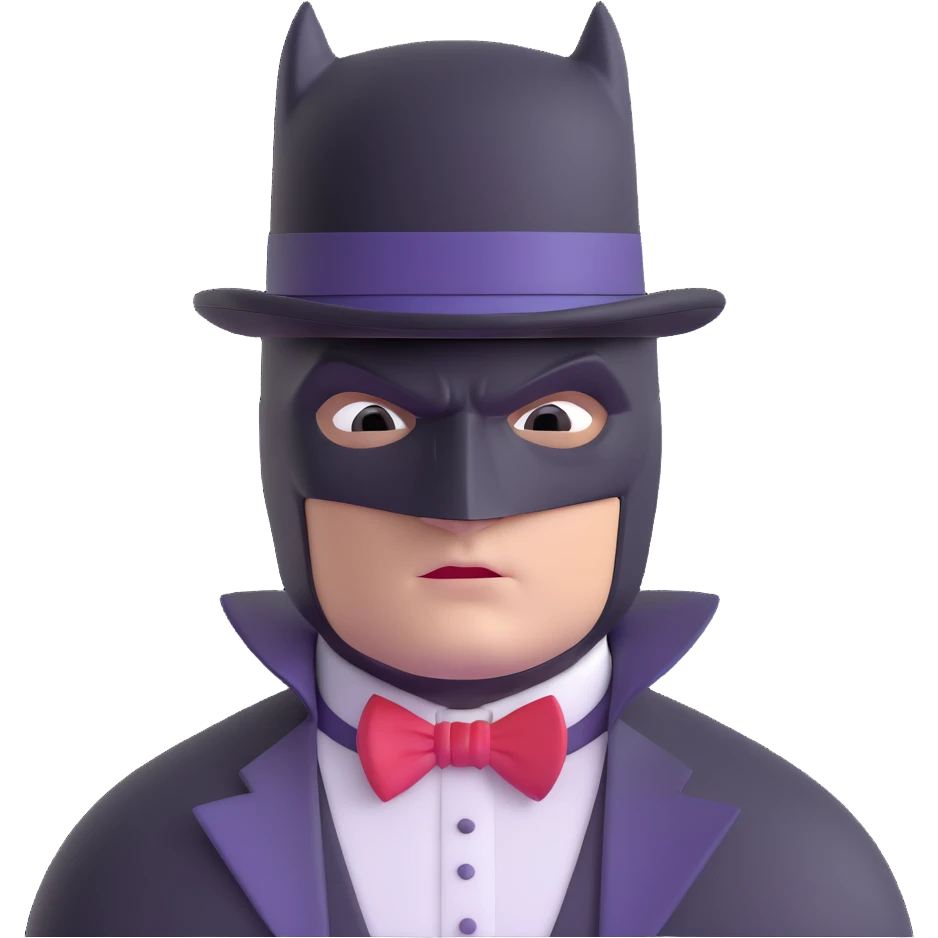 Batman with his black bat mask wearing Victorian era clothes and top hat emoji