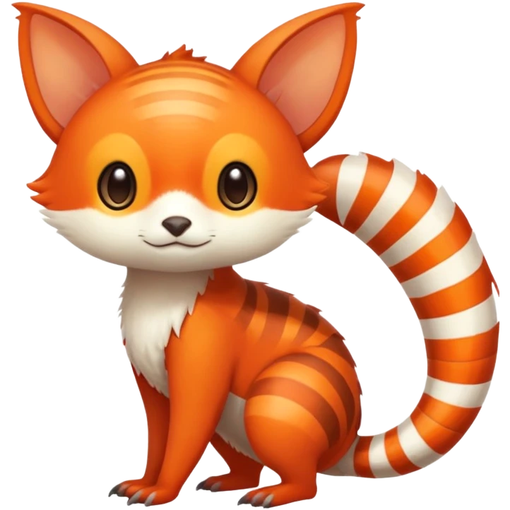 lush warm-colored Fakémon-Trico-creature (full body) with white cheek markings, white-striped tail emoji