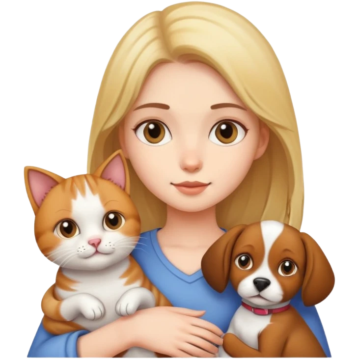 Girl holding a cat and a dog emoji
